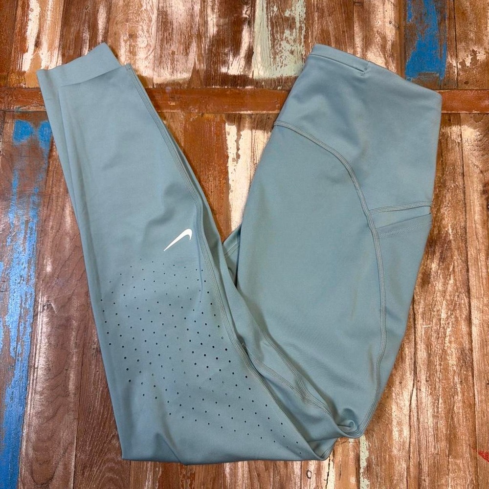 Nike Swift Dri-FIT Womens Running Leggings Blue Green Perforated Size M